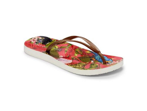 VIONIC WOMENS NOOSA PRINT TOE POST SANDAL - RED TROPICAL BRONZE
