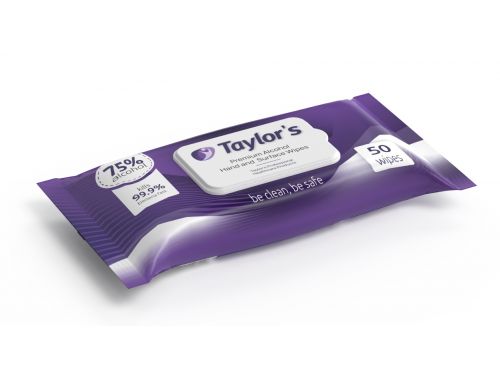 TAYLOR'S PREMIUM 75% ALCOHOL SURFACE WIPES / PACK OF 50