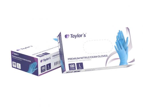 TAYLORS PREMIUM NITRILE GLOVES / POWDER FREE / BOX OF 100