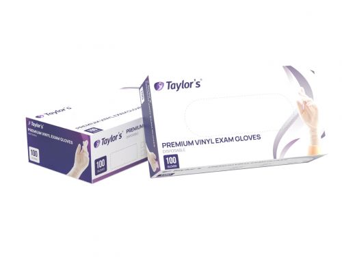 TAYLORS PREMIUM VINYL GLOVES / POWDER FREE / BOX OF 100