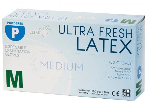 ULTRAFRESH POWDERED LATEX GLOVES 100 PIECES
