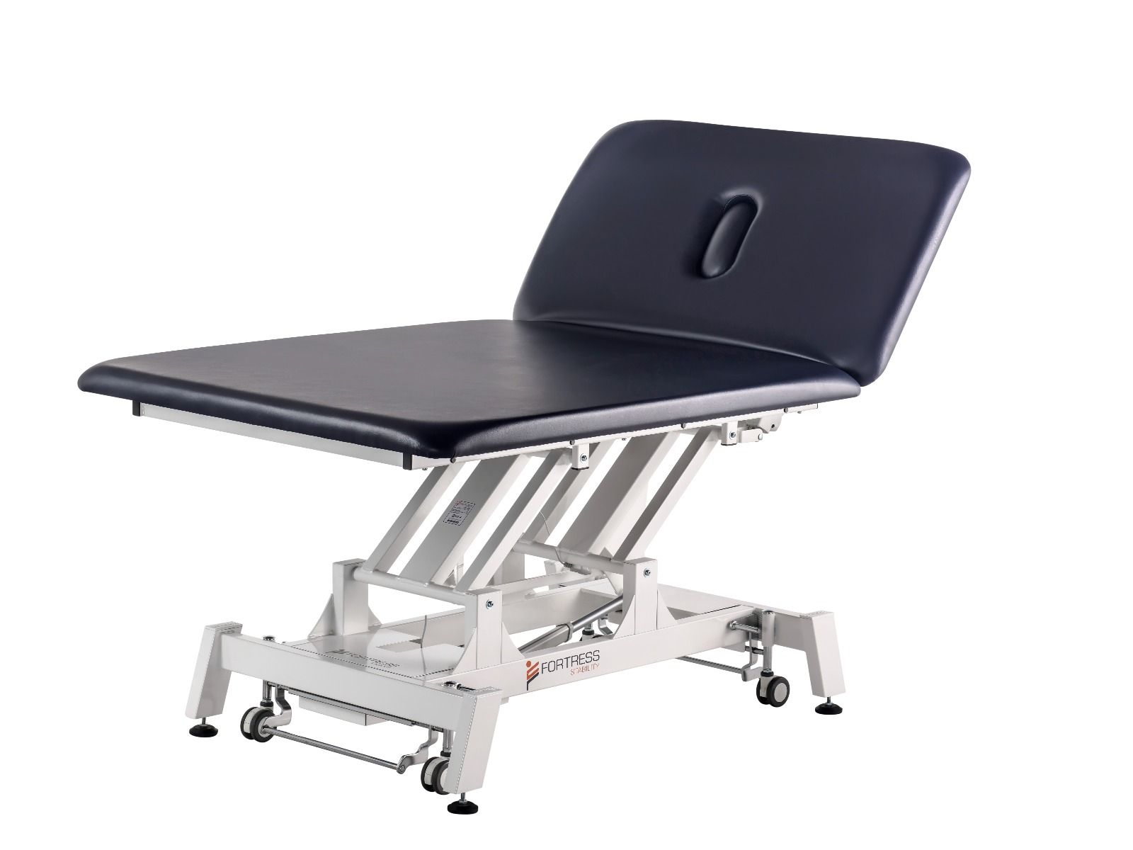 FORTRESS STABILITY BOBATH NEUROLOGICAL 2-SECTION TREATMENT TABLE 1.2M / WHITE FRAME / NAVY UPHOLSTERY photo