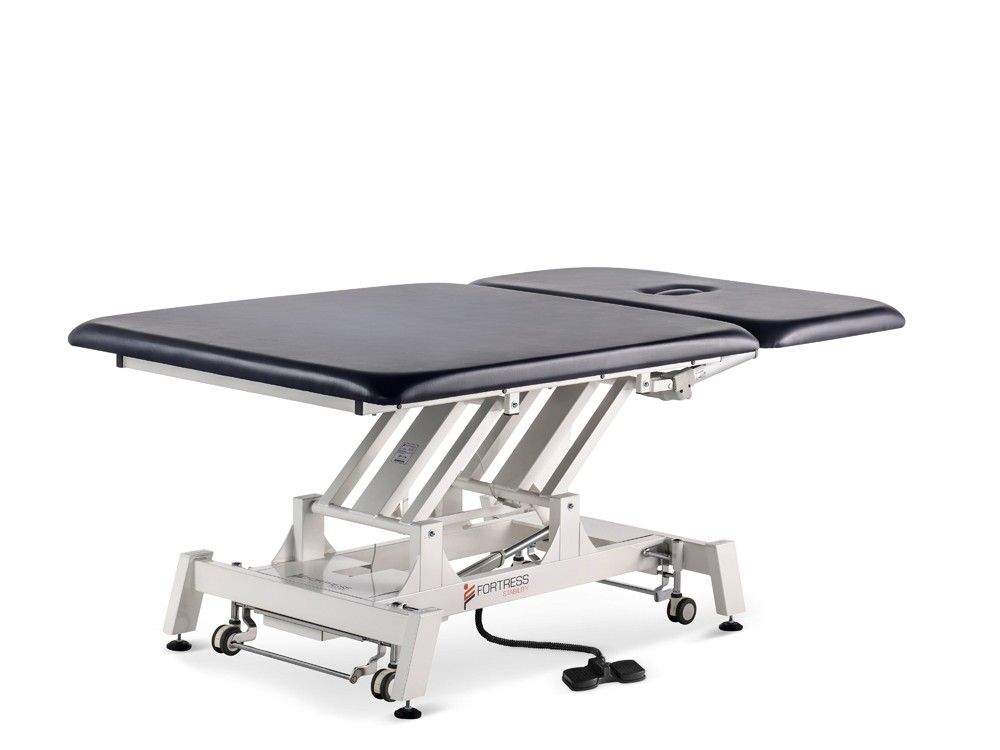 FORTRESS STABILITY BOBATH NEUROLOGICAL 2-SECTION TREATMENT TABLE 1.2M / WHITE FRAME / NAVY UPHOLSTERY photo