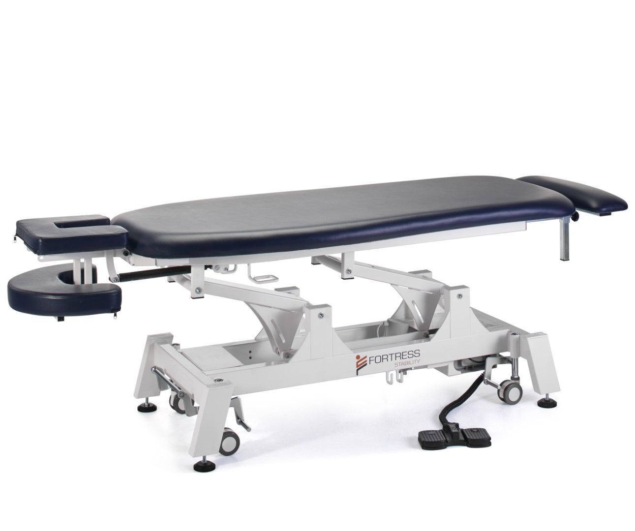 FORTRESS STABILITY CONTOUR MASSAGE TABLE / WHITE FRAME / NAVY UPHOLSTERY photo