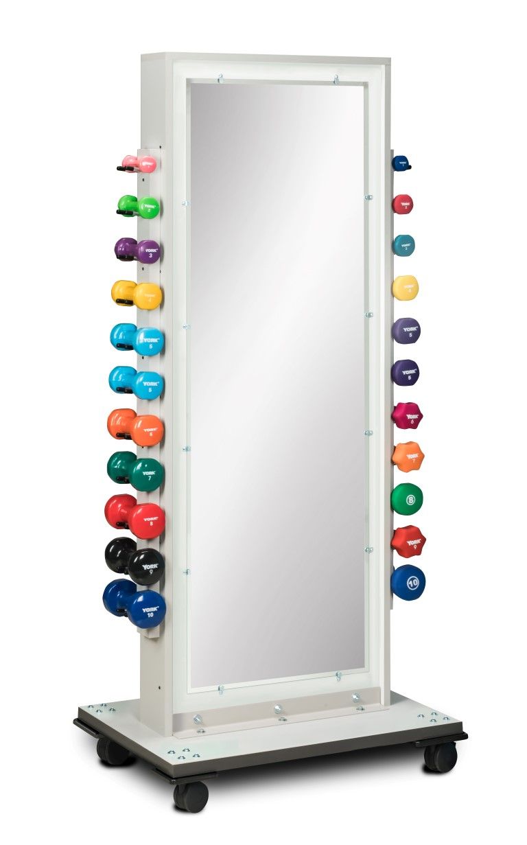 FORTRESS MOBILE POSTURE MIRROR WITH CUFF WEIGHTS AND DUMBBELL RACK photo
