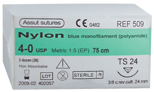 ASSUT NYLON 3/8 CIRCLE SUTURES / 19MM / 3-0 / 75CM / RC / BOX OF 36 photo