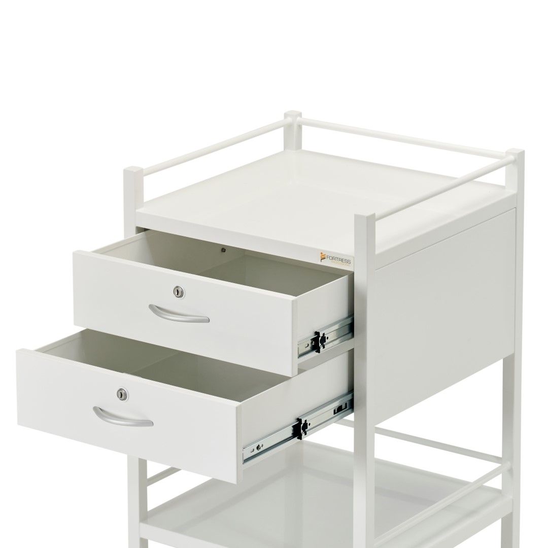 FORTRESS POWDER COATED SERIES INSTRUMENT TROLLEY / 2 DRAWER / 490X490X900MM photo