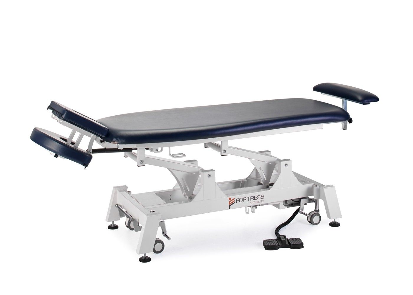 FORTRESS STABILITY CONTOUR MASSAGE TABLE / WHITE FRAME / NAVY UPHOLSTERY photo