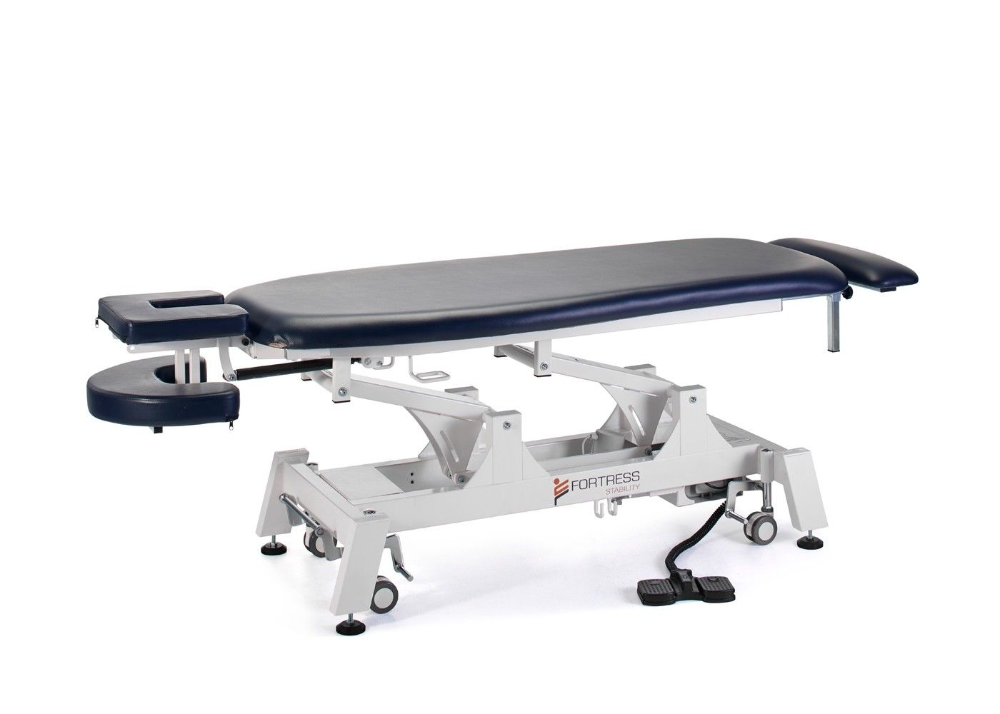 FORTRESS STABILITY CONTOUR MASSAGE TABLE / WHITE FRAME / NAVY UPHOLSTERY photo