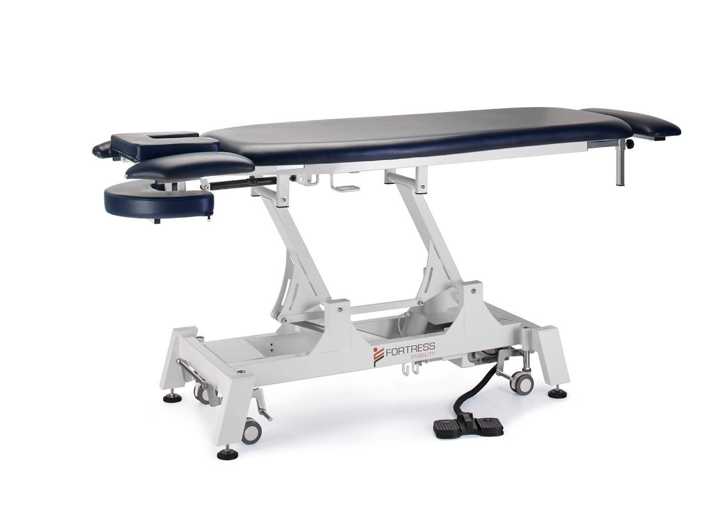 FORTRESS STABILITY CONTOUR MASSAGE TABLE / WHITE FRAME / NAVY UPHOLSTERY photo