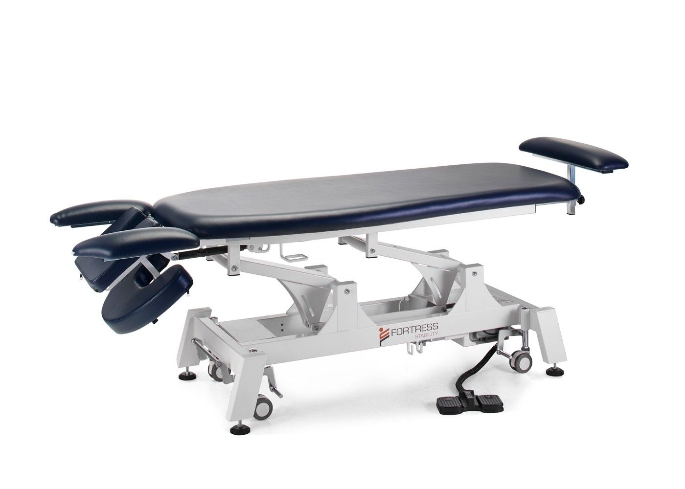 FORTRESS STABILITY CONTOUR MASSAGE TABLE / WHITE FRAME / NAVY UPHOLSTERY photo