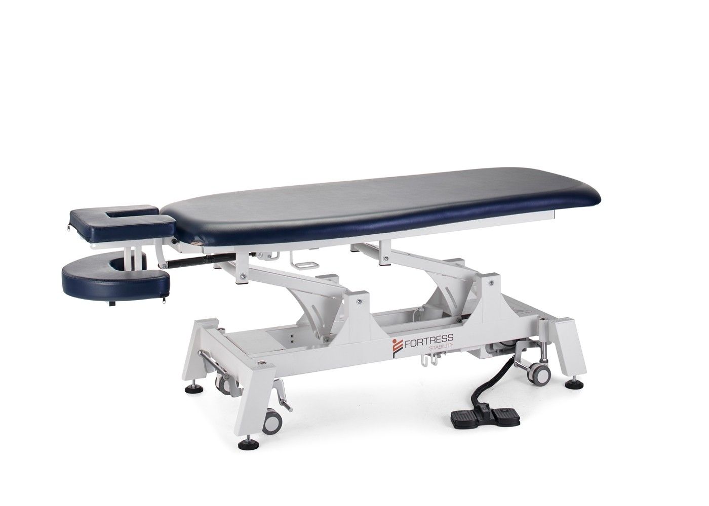 FORTRESS STABILITY CONTOUR MASSAGE TABLE / WHITE FRAME / NAVY UPHOLSTERY photo