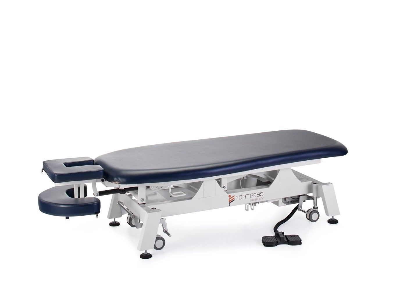 FORTRESS STABILITY CONTOUR MASSAGE TABLE / WHITE FRAME / NAVY UPHOLSTERY photo