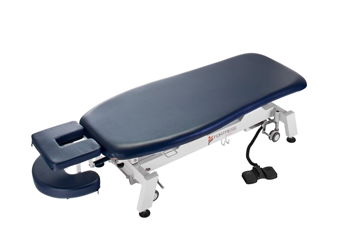 FORTRESS STABILITY CONTOUR MASSAGE TABLE / WHITE FRAME / NAVY UPHOLSTERY photo