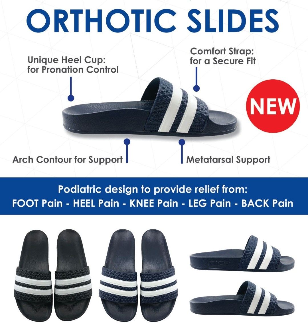 ICB ORTHOTIC SLIDES / NAVY & WHITE photo