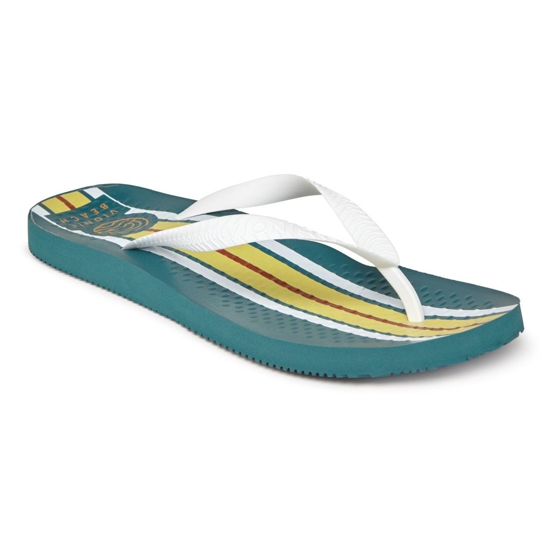 VIONIC MANLY PRINT TOE POST SANDAL - TEAL STRIPE photo