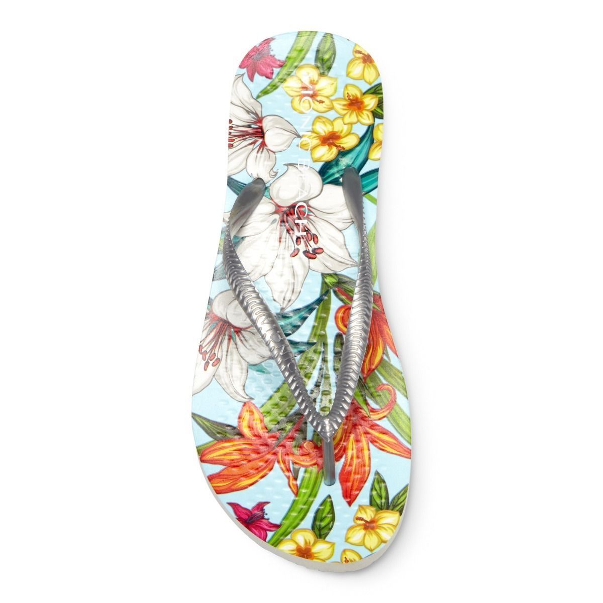 VIONIC NOOSA BEACH TOE POST SANDAL - LIGHT BLUE FLORAL SILVER photo