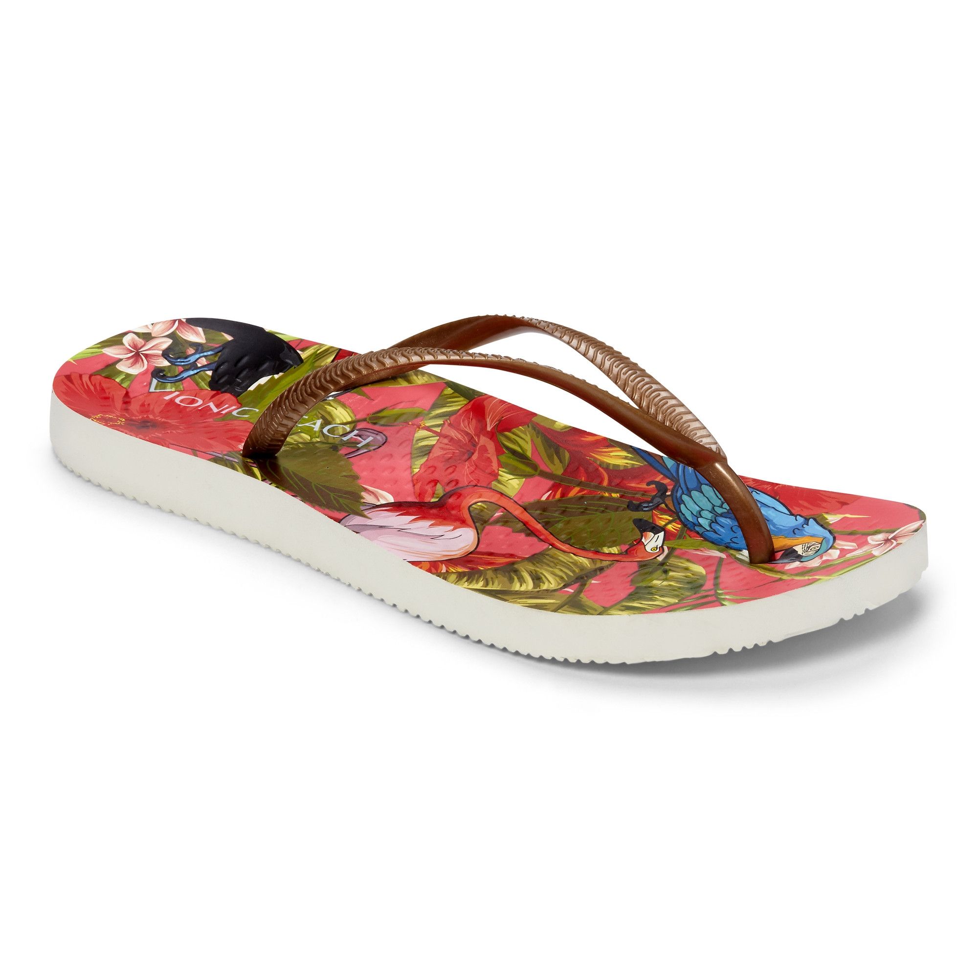 VIONIC WOMENS NOOSA PRINT TOE POST SANDAL - RED TROPICAL BRONZE photo