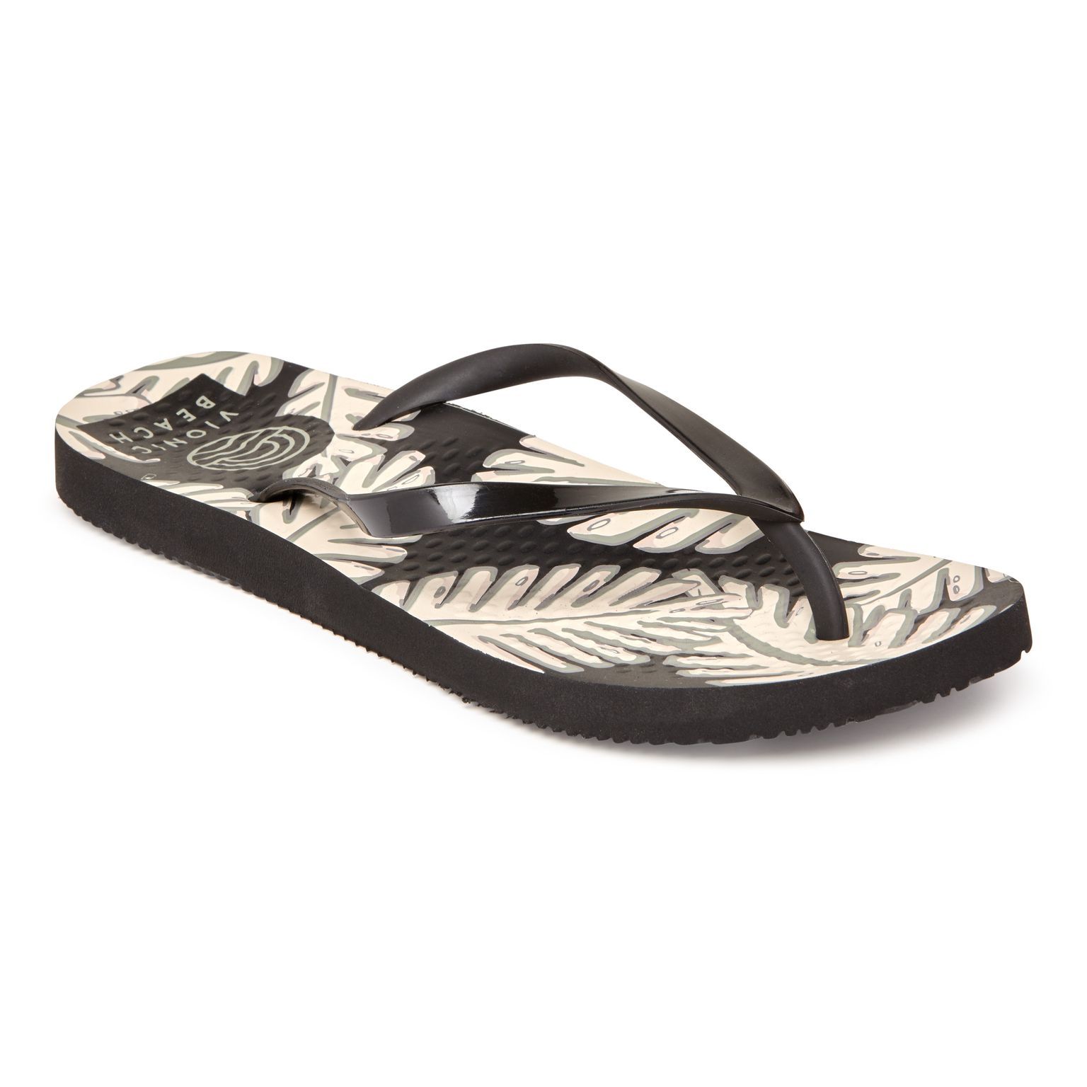 VIONIC WOMENS NOOSA PRINT TOE POST SANDAL - PALM BLACK photo