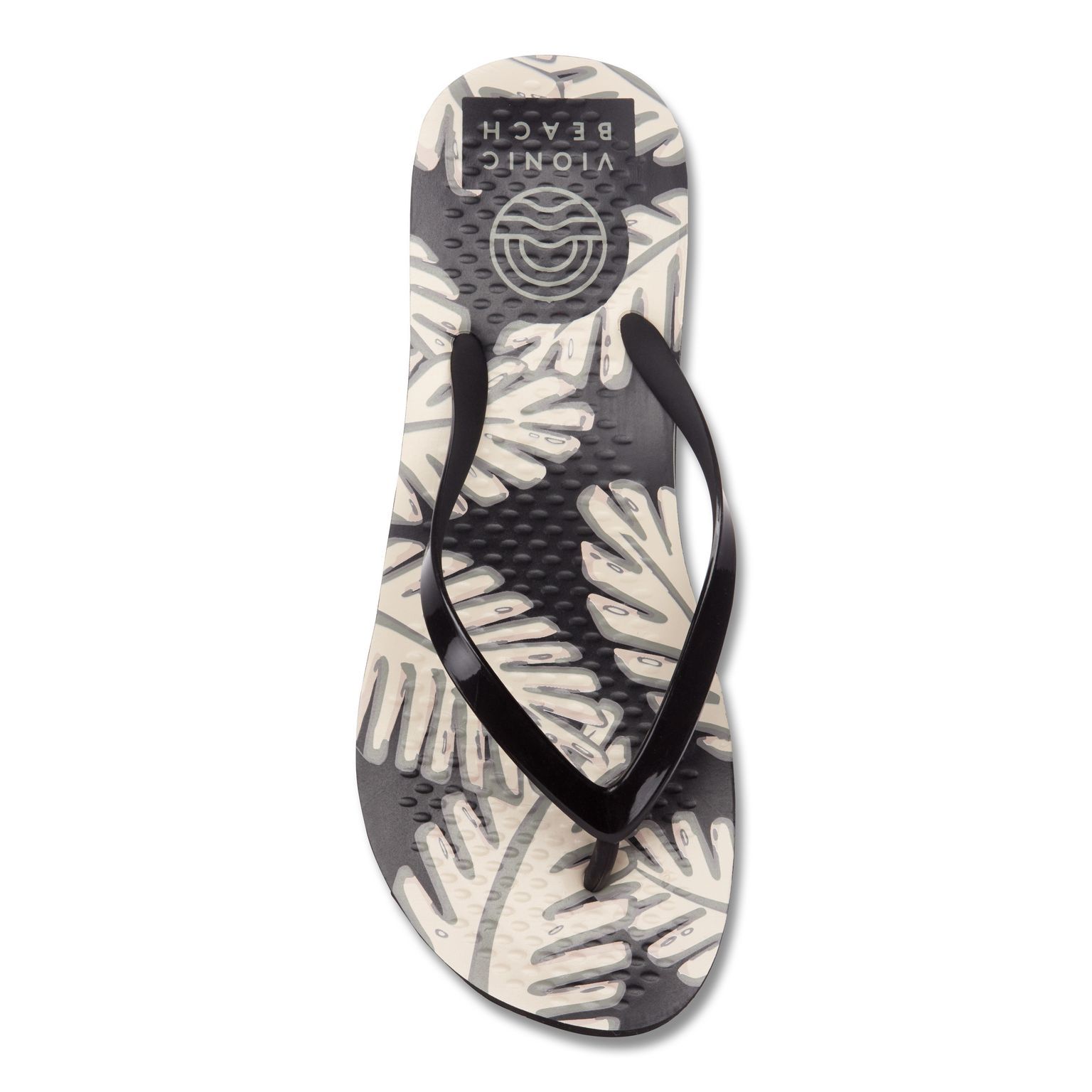 VIONIC WOMENS NOOSA PRINT TOE POST SANDAL - PALM BLACK photo