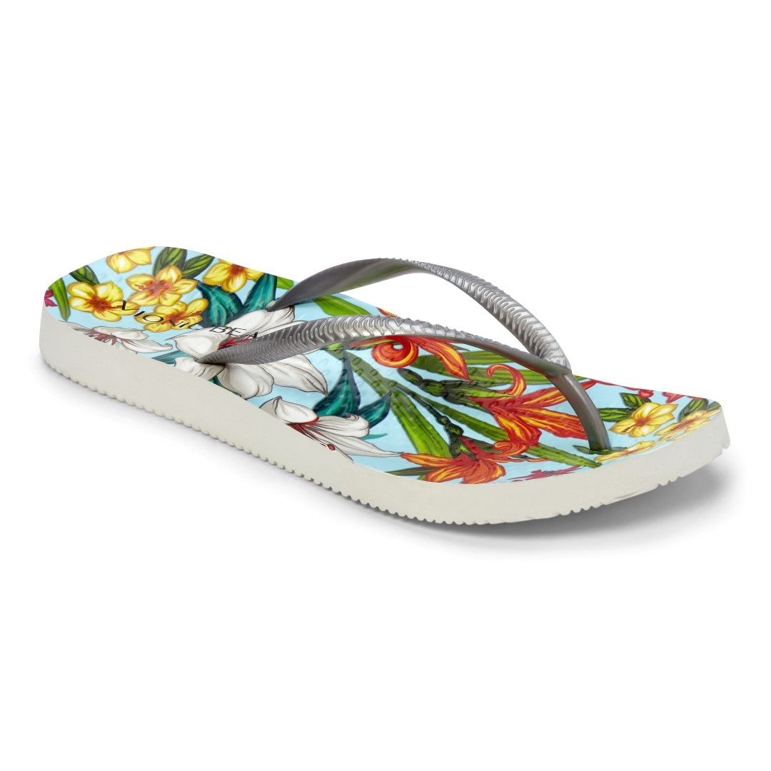 VIONIC NOOSA BEACH TOE POST SANDAL - LIGHT BLUE FLORAL SILVER photo