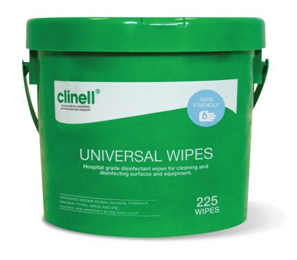 CLINELL UNIVERSAL SANITISING WIPES / BUCKET OF 225 / GREEN