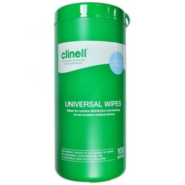 CLINELL UNIVERSAL SANITISING WIPES / TUB OF 100 / GREEN