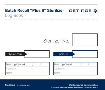 GETINGE MEDITRAX  RECALL PLUS II LOG BOOK / EACH 