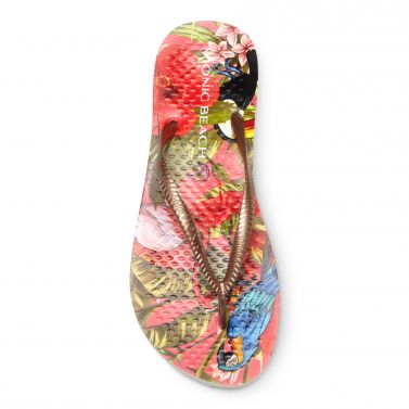 VIONIC WOMENS NOOSA PRINT TOE POST SANDAL - RED TROPICAL BRONZE