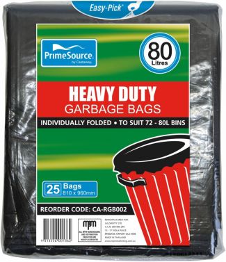 PRIMESOURCE GARBAGE BAGS / HEAVY DUTY BLACK 72-80L / BOX OF 250