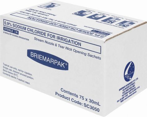 SODIUM CHLORIDE FOR IRRIGATION 0.9% / 30ML SACHET / BOX OF 75