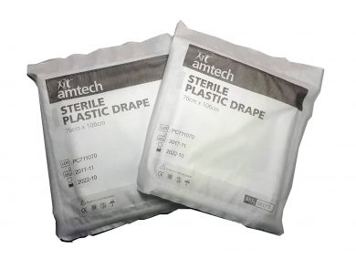 AMTECH PLASTIC TRANSPARENT DRAPE / STERILE / 76CM X 106CM / EACH 