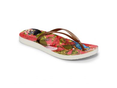 VIONIC WOMENS NOOSA PRINT TOE POST SANDAL - RED TROPICAL BRONZE